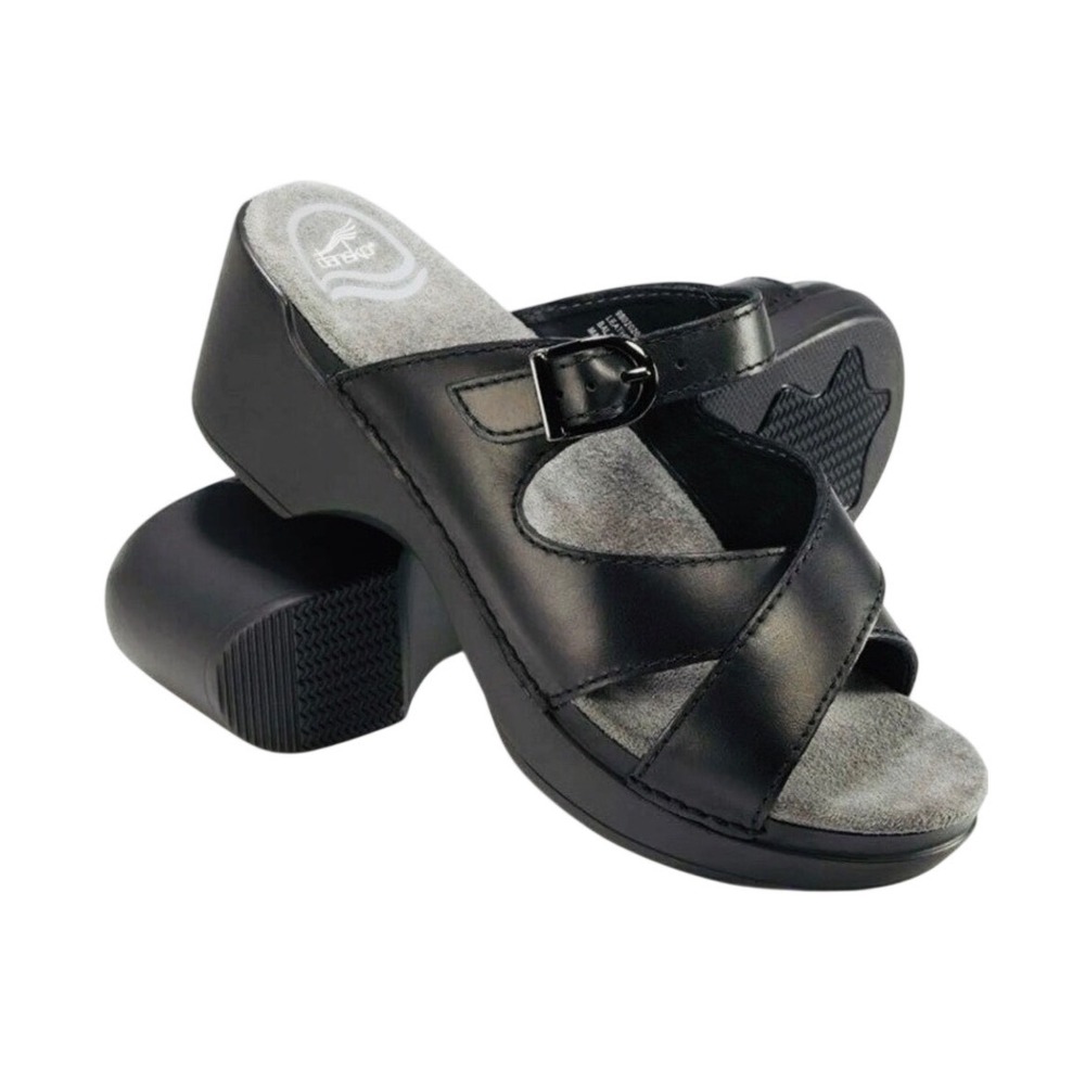 Dansko | Sela Sandals | Black Leather Straps Silver Buckle | 41
